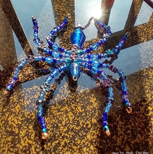 Blue Beaded Spider Pendant - Picture 8 of 9